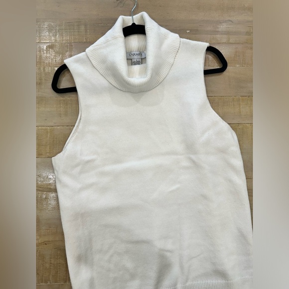 Carmen Marc Valvo white turtleneck knit sleeveless blouse top - Picture 2 of 13